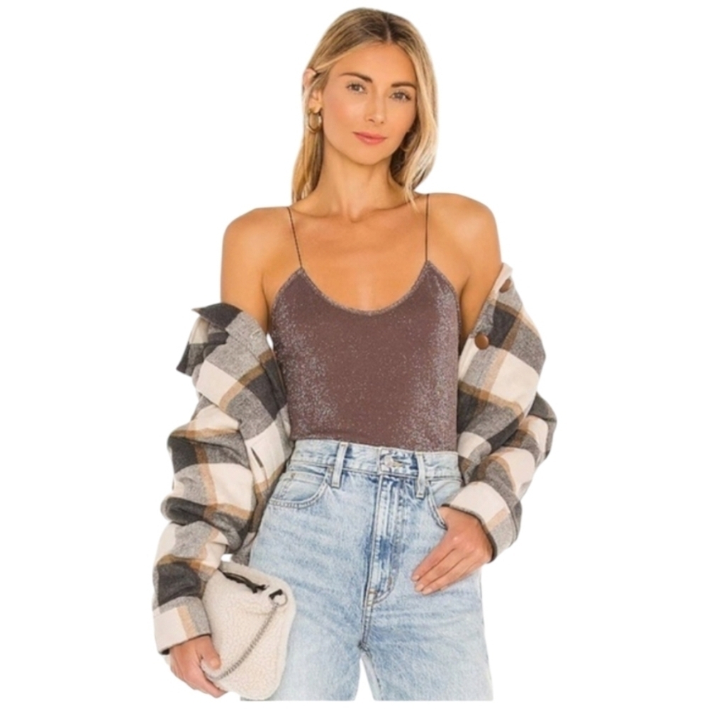 Free People Intimately Skinny Strap Brami Lurex Crop Top In Mink•XS/S•NW…